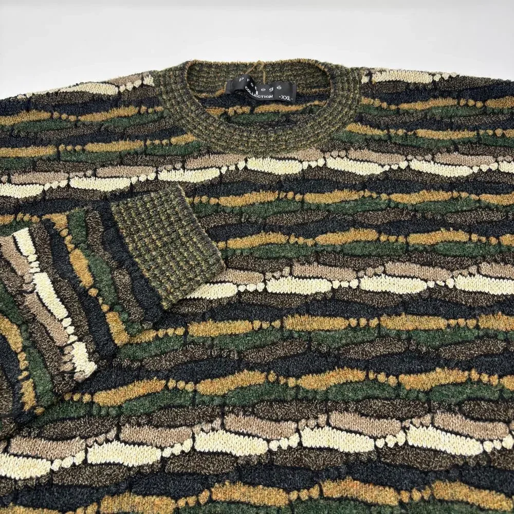 Vintage Protege Collection Mens 2XL Green‎ Brown Multicolor 3D Sweater